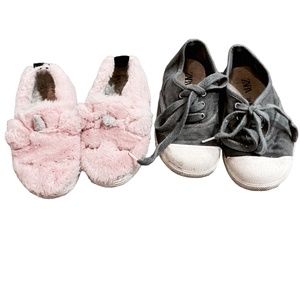 ZARA shoes 2 pairs fluffy unicorn sneakers and grey canvas flats size 5.5
